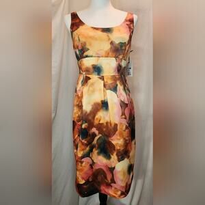 NWT Merona Orange Brown Sleeveless Sheath Watercolor Dress, Size 2
